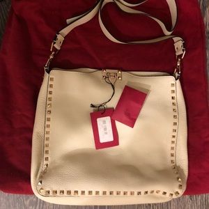 Valentino Rockstud Small Grain Leather Hobo Bag